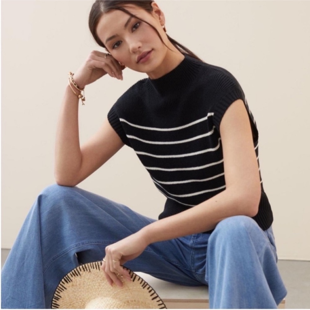 Anthropologie Maeve Black and White Stripe Sleeveless Sweater